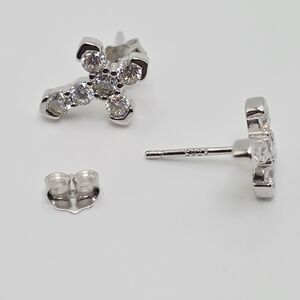 Moissanite Silver Cross Stud Earrings